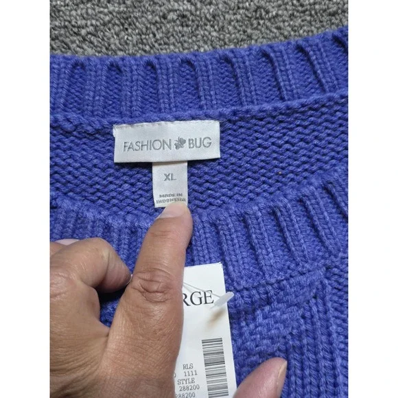 VTG Fashion Bug Purple Short Sleeved Crew Neck Sweater Cable Knit Size XL 90s - Picture 2 of 8